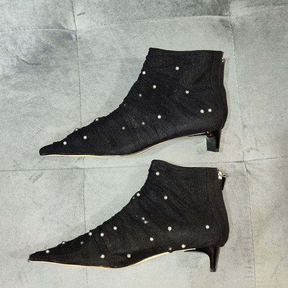 EUC Zara Women High Heel Embellished Pearl Tulle Ankle Boots Size 38 - Picture 3 of 7